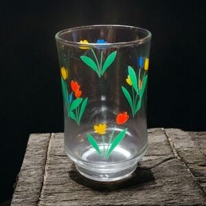 Vintage 1960s Libbey Jubilee Tulips 6oz Juice Glass-MCM Botanical Accent